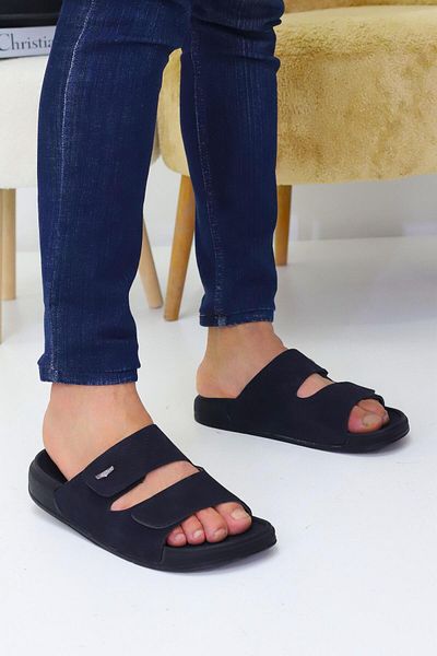 Nubbock Μαύρες ανδρικές 2 ρίγες Flat καθημερινές παντόφλες NK2028