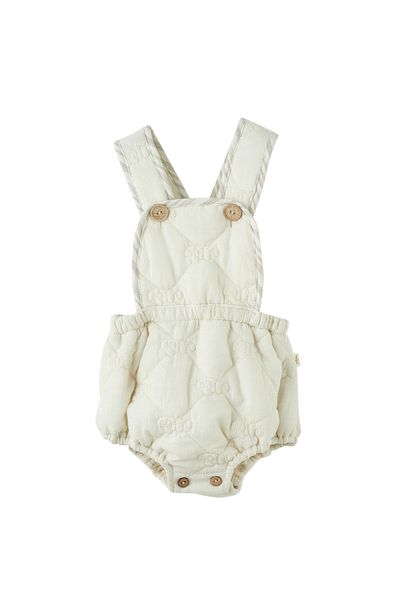 Patique Kids Cream Wooden Buttoned Organic Vegan Cotton Baby Quilted Unisex Baby Salopet