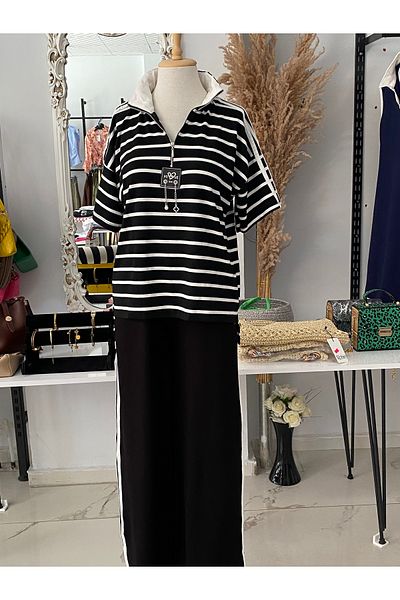 çınarr butikk Black and White Striped Coat Detailed Suit