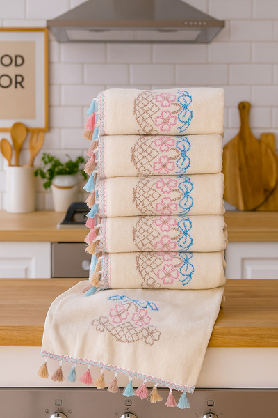 AYHANHOME Вишитий оксамитовий рушник з бахромою, 6 штук, 30x50, набір кухонних рушників