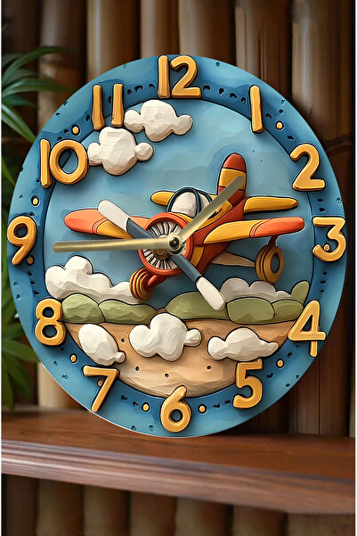 DEKORANLA Sessiz Yuvarlak Ahşap Duvar Saati, Kuvars Hareketli, 3D ve 2D Tasarım, Çocuk Odası için