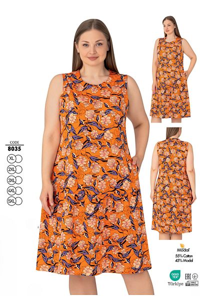 ROMEO LİFE Women's Plus Size Cotton Modal Fabric Short Dress 8035