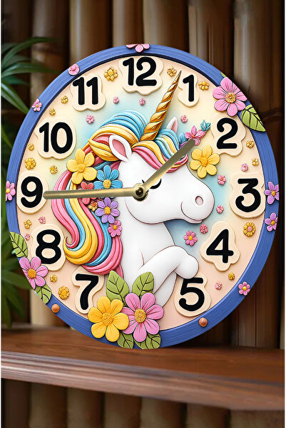 DEKORANLA Sessiz yuvarlak ahşap duvar saati, 3D görünümlü kuvars hareketli çocuk odası için