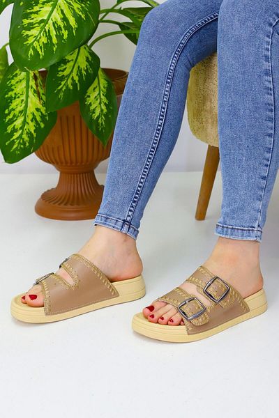 Nubbock Γυναικείες καθημερινές παντόφλες Mink 2 Belted Straw NK2034