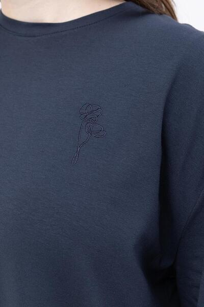 ALLDAY Μπλουζάκι με κοντό μανίκι Indigo με λεπτομέρεια κεντήματος