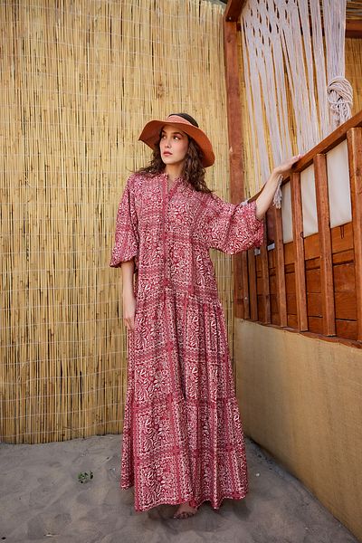 LOCCO Women's Ethnic Patterned Dress Red