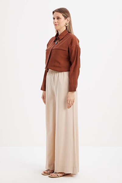 ALLDAY Beige-Waist Elastic Wide Leg Trousers