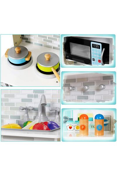 rexa Children's kitchen made of wood, kitchen toys, fun with accessories, pan,