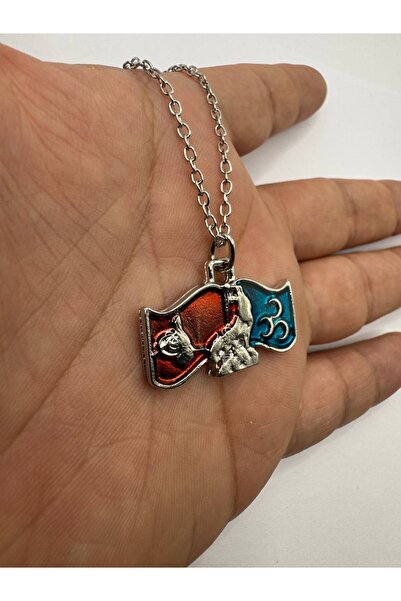 Yuchicly قلادة خريطة تركيا مع علامة الذئب والهلال والنقش العثماني - معدن فضي ...