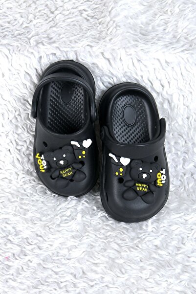 İncim Black Teddy Bear Figured Daily Pool Beach School Nursery Girls' Slippers & Sandals