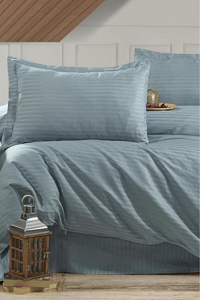 Çeyiz Diyarı Çeyiz Diyarı Stripe Double PollySatin Set de pat turcoaz