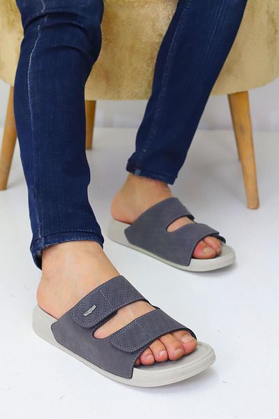 Nubbock Gray Men's 2-Stripes Flat Daily Slippers Nk2028