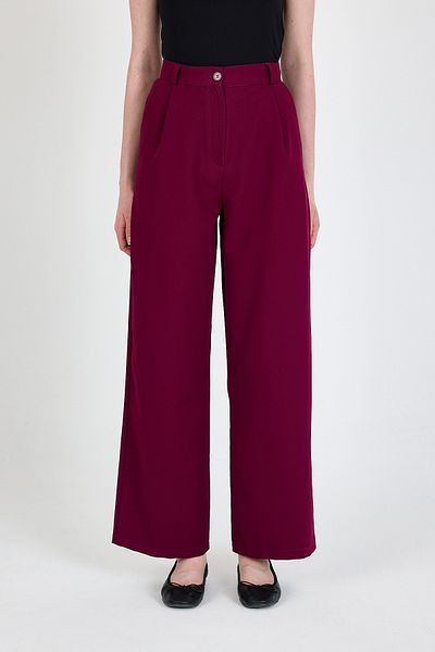 Rays Burgundy Pleat Detailed Palazzo Trousers 4003A