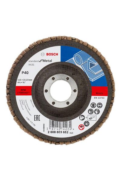 Generic BOSCH Grit 40 Metal Flap Disc Multicolor 115 x 22.23mm