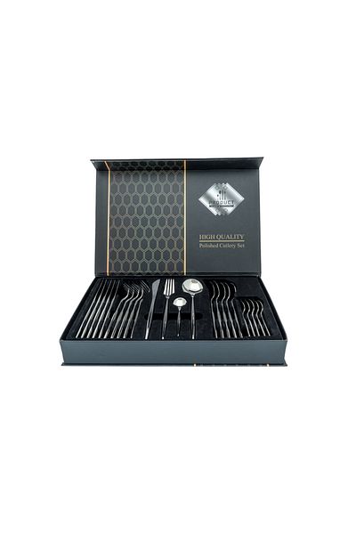 Saharaz 6 Person Cutlery Set,24-Piece Stainless Steel Cutlery Set,spoons and forks ,Silver,Gift Wrapping