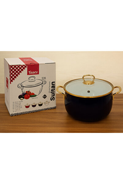 BAMBUMDAN Taşev Sultan Series 22 cm Navy Blue Enamel Deep Pot – Gold Handle, Stylish Design