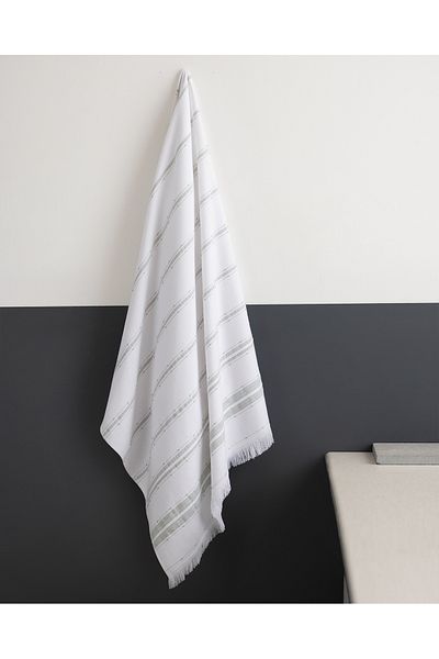 Madame Coco Gastonne Cotton Bath Towel - White/Green - 75X150 cm
