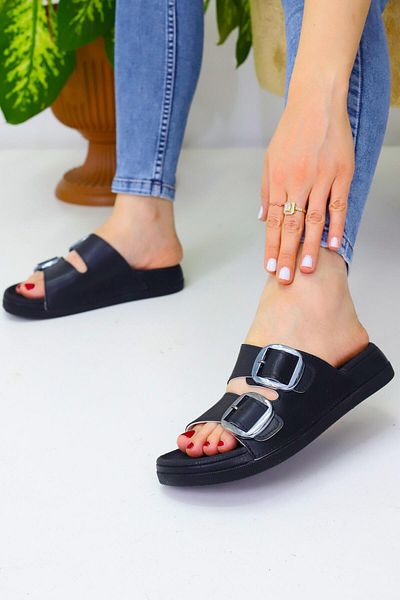 OBAY LİFE Black Women's 2-Strap Flat Daily Slippers Nbr2032