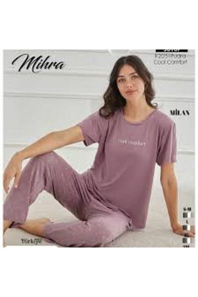 Mihra Mi̇hra-290-06-25 Women's Short Sleeve Cotton Pajamas Set R2051 Sm-L-Xl 2XL