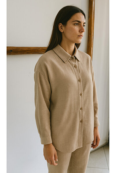 WİSHTEX Wish - Stone Color Oversize Comfortable Fit Linen Set