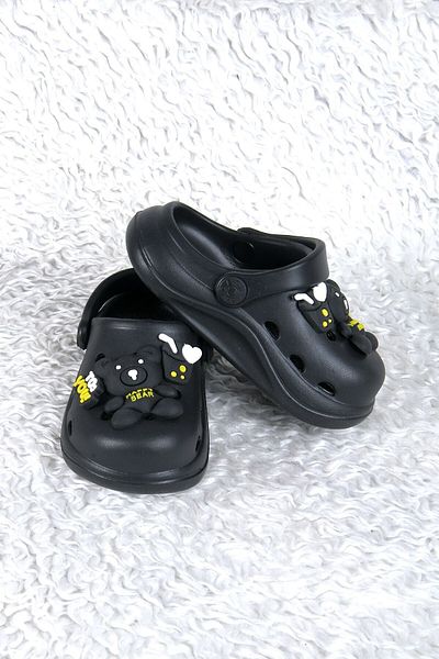İncim Black Teddy Bear Figured Daily Pool Beach School Nursery Girls' Slippers & Sandals
