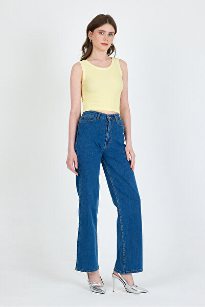 Rays Yellow Stripe Detailed Knitted Crop Tank Top 1049