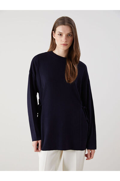 LC Waikiki Тъмносиня дамска туника с висока яка и свободен крой