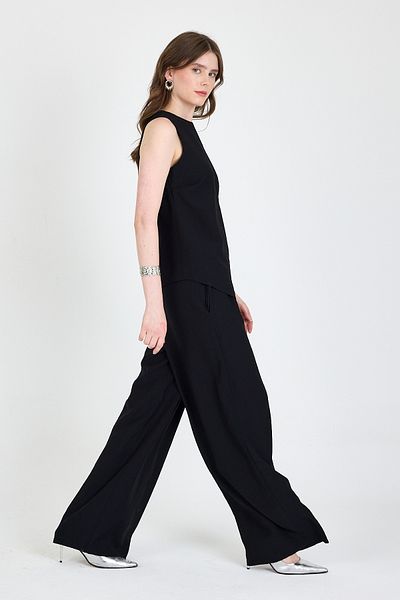 Rays Black Asymmetrical Cut Blouse Pants Double Suit 5219