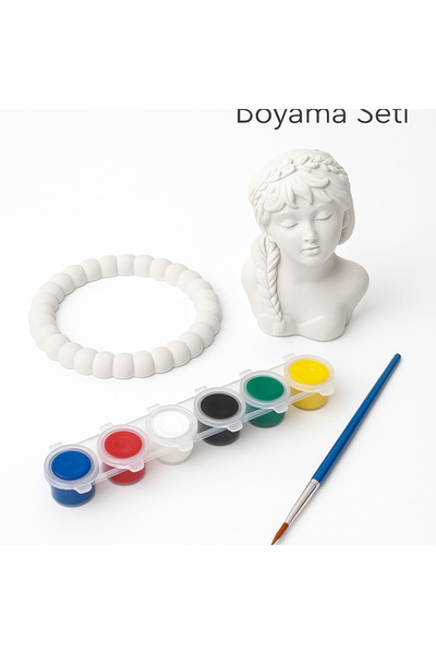 Genel Markalar Alçı Boyama Seti – Kadın Büst Figür + Boncuk Çerçeve | Akrilik Boya & Fırça Dahil