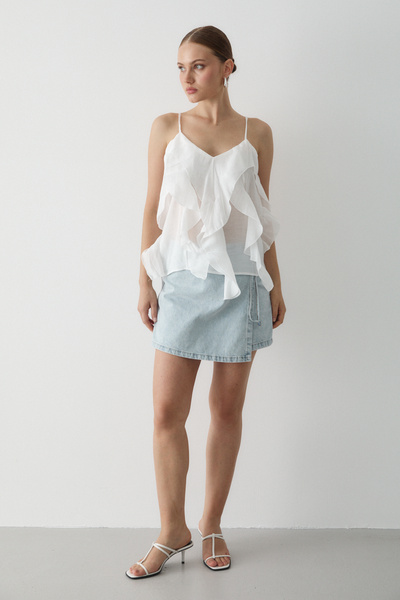 Laluvia Ecru Ruffled Strap Blouse - 70218