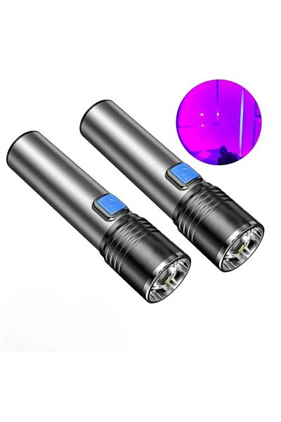 Heinast 1200mAh 2PCS 395nm UV Flashlight Blacklight Zoomable USB Rechargeable UV Light Ultraviolet Flashligh