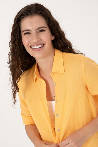 U.S. Polo Assn. Women's Orange Linen Long Sleeve Shirt 50299791-Vr202