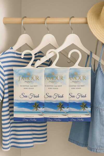 J'AMOUR EAU DE PARFUME 3'lü Paket Sea Fresh Askılı Dolap ve Çekmece Kokusu