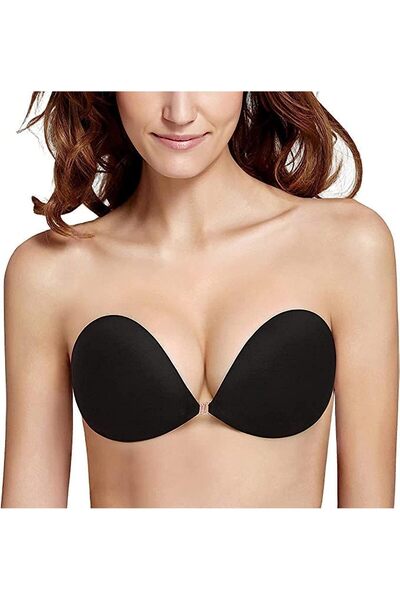Glamroot Strapless Adhesive Push Up Sticky Bra for Women, Black, A Cup