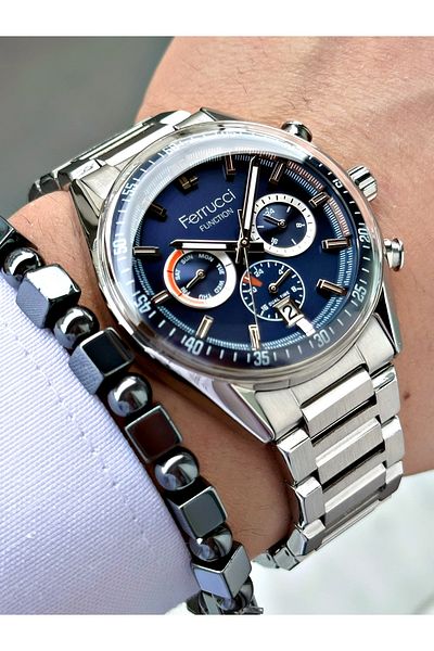 Ferrucci Ferrucci̇ Function Navy Blue Dial Calendar Silver Metal Men's Watch