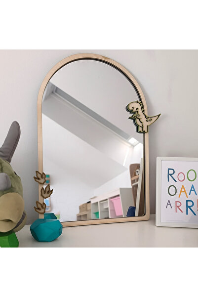 Efem Dekor CAM Ahşap Dinozor Figürlü Dekoratif Masa Aynası – 20x25 cm Makyaj ...