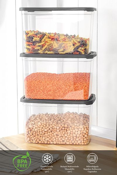 Meleni Home 6 Deep Food Storage Containers with Labels - Pulses Flour Container Large Size Food Box 5300 ml Transparent