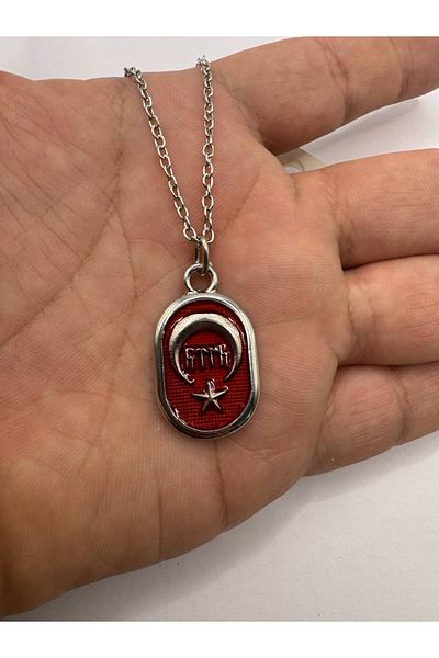 Herşey Nota Ottoman Tughra Embroidered Imprint Necklace – Silver Color Unisex Metal Jewelry