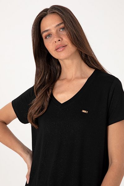 U.S. Polo Assn. Women's Black Glitter V-Neck T-Shirt 50305781-Vr046