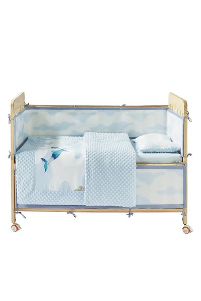 Baby Care Whale Blue L Boy 4 Parça Bebek Nevresim Takımı, 100x135 cm / 60x40 cm