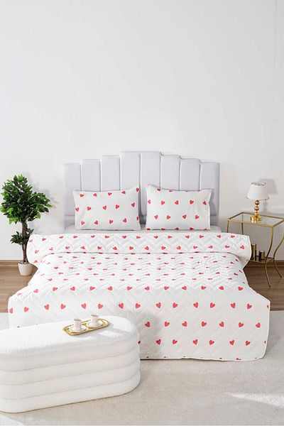 Rivaİstanbul Red Heart Quilted Double Cotton Pique & Bedspread