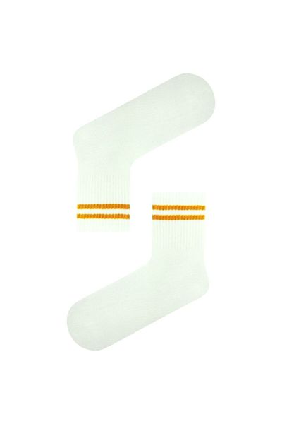 CARNAVAL SOCKS Mustard Striped Ecru Unisex Tennis Socks