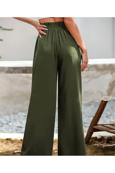 ayrobin Aerobin Fabric Wide Leg Women's Trousers with Elastic Waist