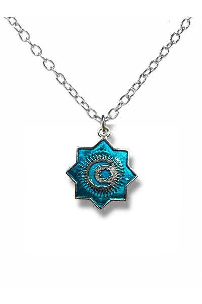 Herşey Nota Turkish States Organization Flag Blue Color Necklace – Unisex Metal Jewelry