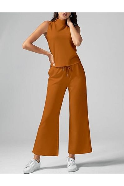 Saharaz 2-piece women's summer vest set, comfortable fabric, fashionable design, for outdoor travel, brown