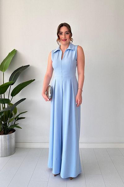 MaziButik Zippered Jumpsuit Baby Blue