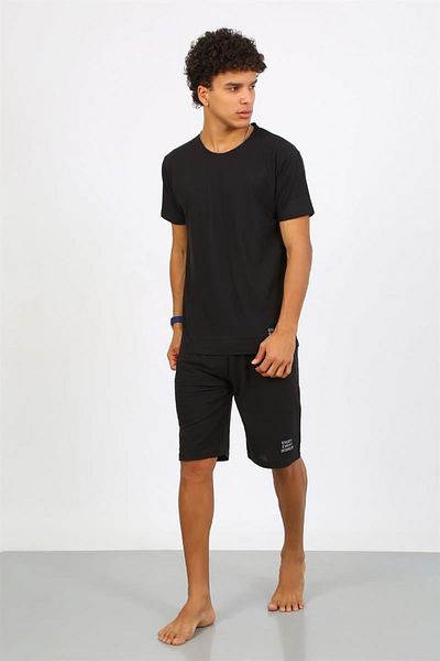 Celira Men's Cotton Lacoste Bottom Top Capri Pajama Suit Black