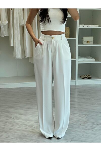 LUUNA STORE GOLD DÜĞMELİ PANTOLON - BEYAZ