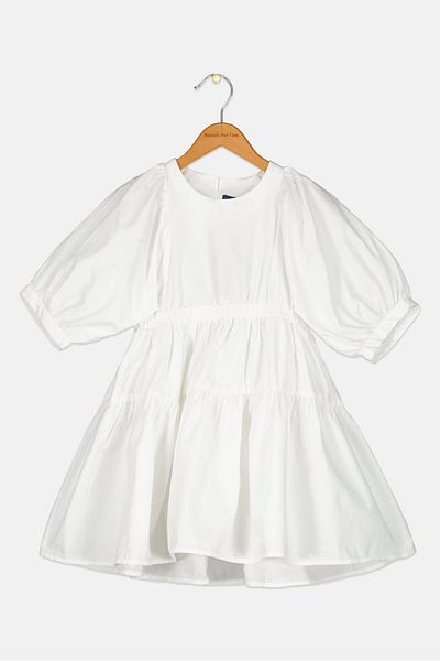 Gant Kids Girl Solid Flared Summer Dress, White