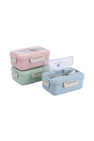 COOYA Wheat Straw Microwave Compatible Lunch Box With Cutlery Healthy Food Container ABS Pink